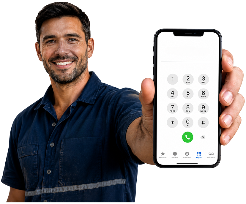 Allambie Heights Blocked Drains plumber holding a phone — call 1300 261 965