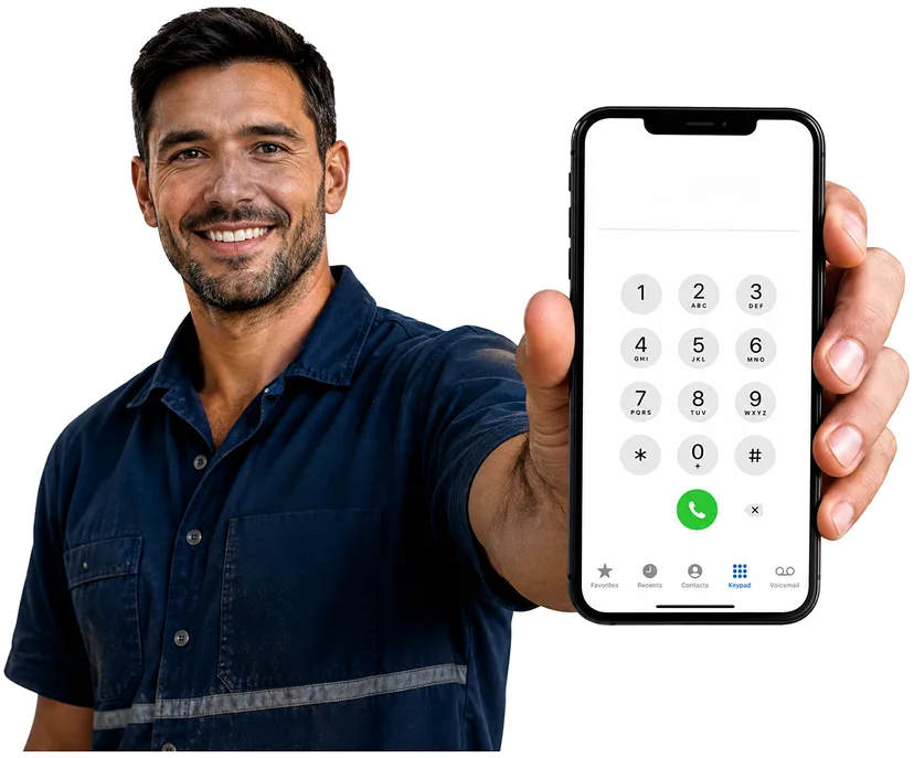 Licensed plumber taking a customer call